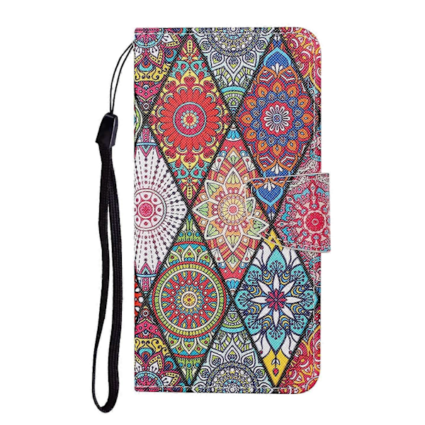 Fargerikt mønstertrykk PU-lær telefonstativ deksel med stropp for Samsung Galaxy A12 Multicolor Style F