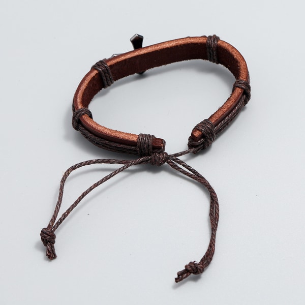 Populära modesmycken personliga handgjorda flätade kohudsarmband korsläderarmband med presentask B01475 Brown