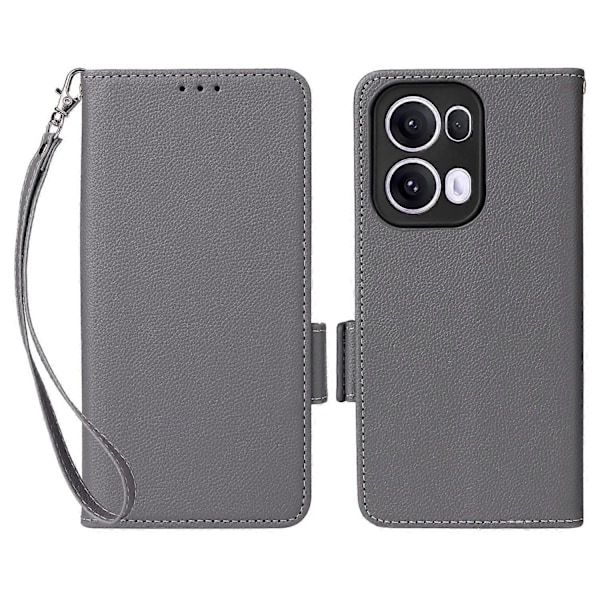 Skal för Oppo Reno13 Pro 5G med handledsrem, litchi-textur PU-läder plånboksfodral Multicolor Grey
