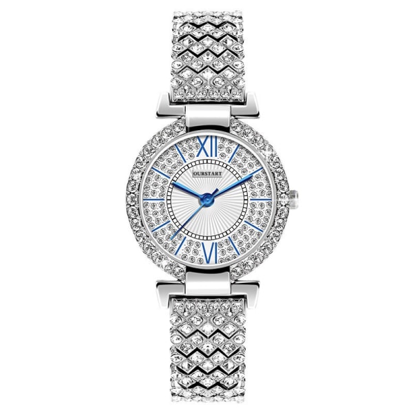 D280 Kvinnors runda Quartz Diamonds Armband Fashion Watch Silver