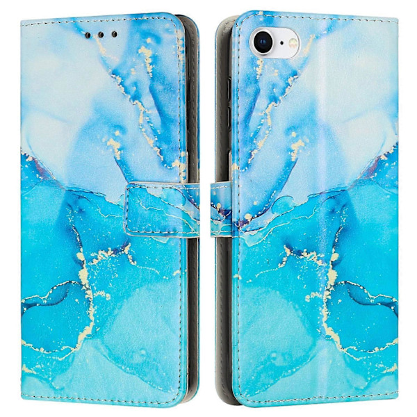 Ställfodral för iPhone 16e Marmormönster PU Läder Plånboksfodral Multicolor Blue/Green