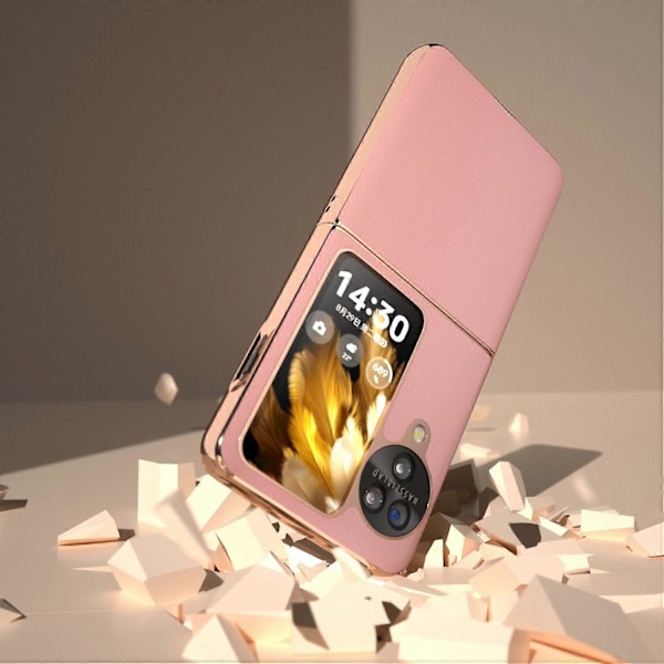 Äkta Läderfodral + PC Elektropläterat Telefonskydd för Oppo Find N3 Flip 5G Multicolor Style D