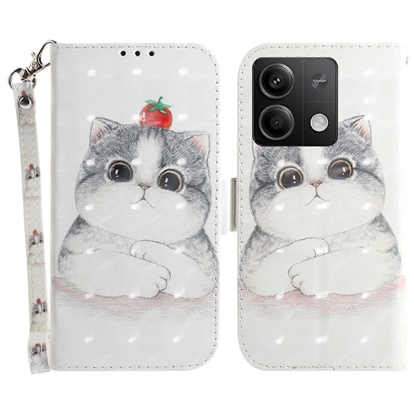 Etui med 3D-mønsterprint i læder med rem til Xiaomi Redmi Note 13 5G/Note 13 5G Multicolor Cute Cat