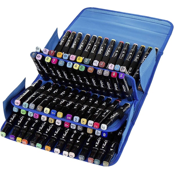 72-paikkainen suuri penaali, 4-kerroksinen kynäkotelo teinipojille ja -tytöille, penaali kahvalla, vetoketjullinen paperitavarakotelo työpöydälle Marker Case-blue