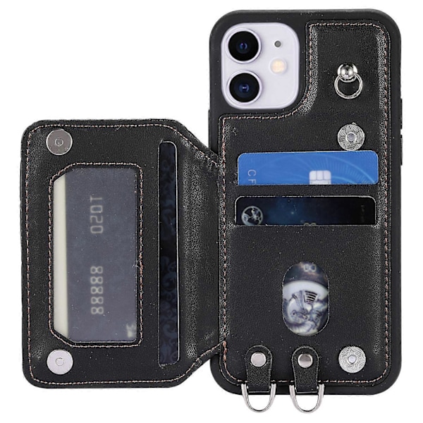 Style 008 Stødsikkert etui til iPhone 11 RFID-blokerende PU+TPU telefoncover med stropper Multicolor Style A