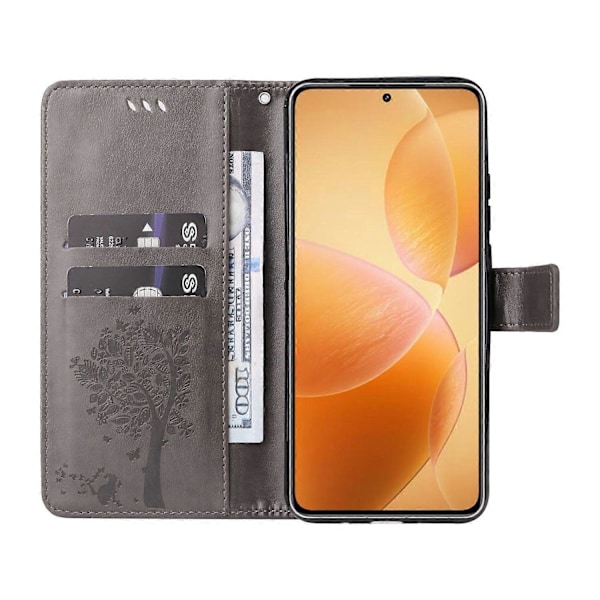 KT Imprinting Flower Series-3 til Xiaomi 14T Pro Etui Katte Træ Mønster Flip Læder Telefon Cover Multicolor Style E