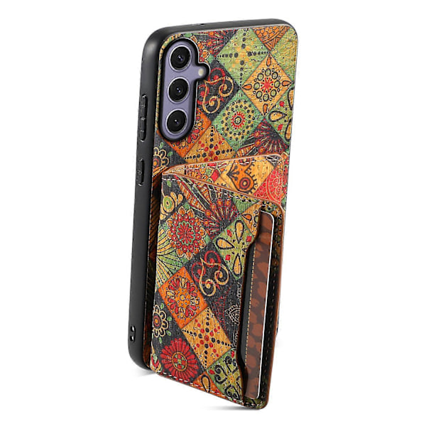 Samsung Galaxy S25+ -kotelo, kukkakuvioinen nahka + PC + TPU-suojus korttipidikkeellä ja jalustalla Multicolor Style A
