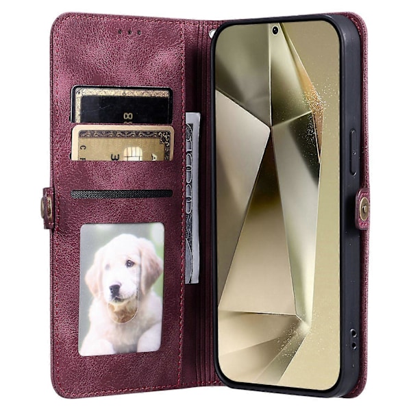 Tyyli 016 Samsung Galaxy A55 5G Kotelo Iho Tuntuu Toteemi Painettu Lompakko Nahkainen Puhelinkotelo - Musta Multicolor Wine Red