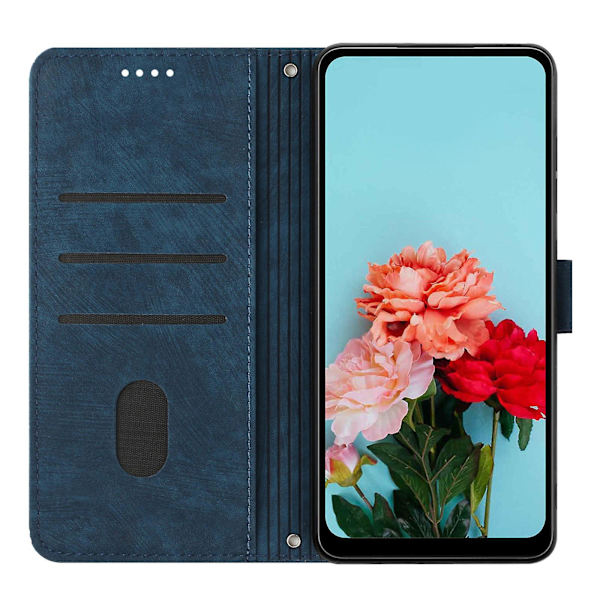 För Xiaomi Redmi A1 4g / A2 4g Skin-touch läder phone case linjer med tryckt stativ Cover Sapphire