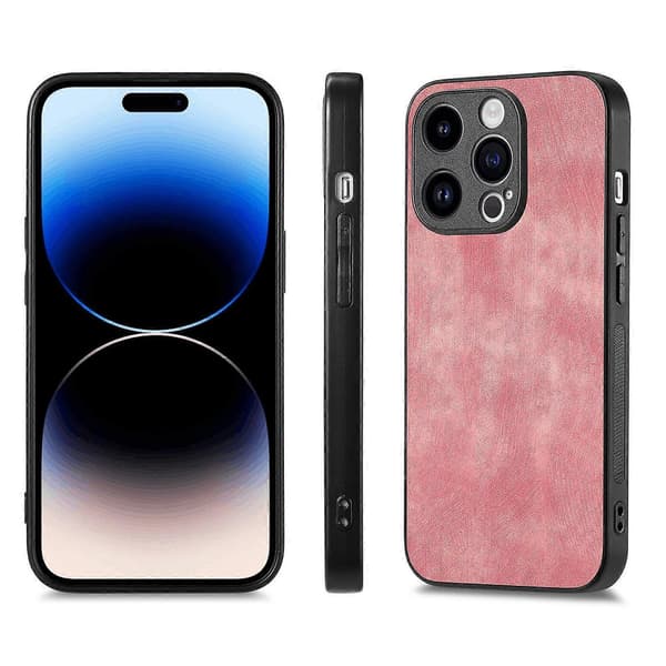 Stødsikkert slankt retro lædercover til iPhone 15 Pro Max - Grøn Multicolor Pink