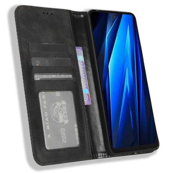 Magneettinen puhelinkotelo Tecno Pova 5 4g / Lh7n -puhelimelle, suojakotelo, jalusta, lompakko, retro PU-nahkakuori Black