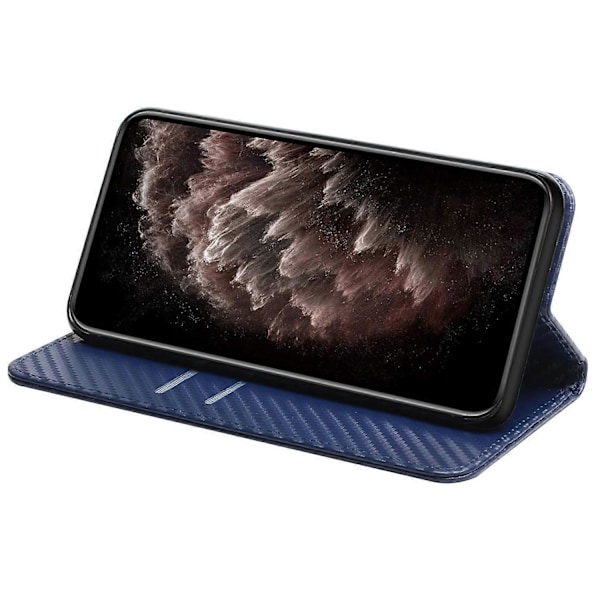 Til iPhone 15 Pro Max Kulfibertekstur PU Læder+TPU Wallet Case Foldbart Stativ Telefon Cover Multicolor Style B
