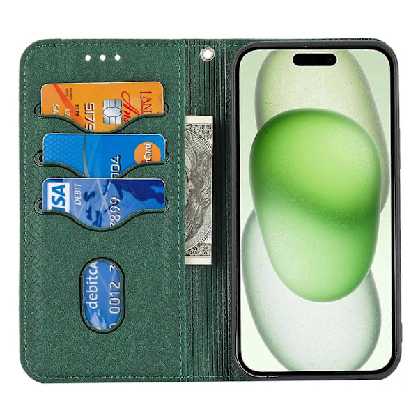För iPhone 15 Plus Fodral Splitsad PU Läder Ställ Plånboksfodral med Rem Multicolor Style B