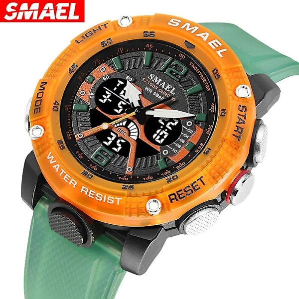 Smael Herr Kvarts Sportklockor Vattentät klocka Digital LED Display Analog stoppur Väckarklocka 8058 Watch För Man GRAY