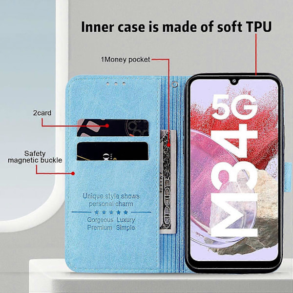 Til Samsung Galaxy A34 5G Fuld Beskyttelse Ensfarvet PU Læder Wallet Case Mobiltelefon Stand Cover Multicolor Style B