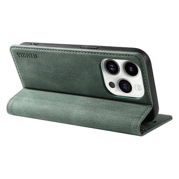 Case för Iphone 15 Pro, Pu Läder Skin-touch plånboksställ Cover Green