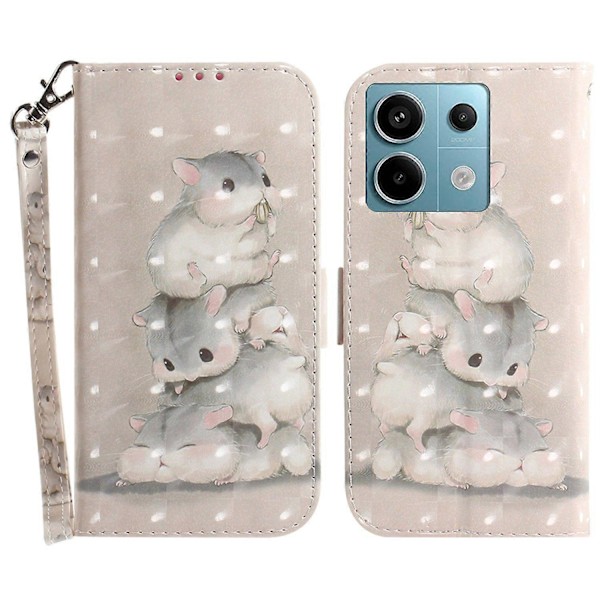 Til Xiaomi Redmi Note 13 Pro 5G/Poco X6 5G Wallet Case 3D Mønster Print Læder Cover med Rem Multicolor Stacking Squirrels