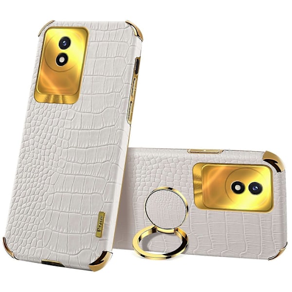 För vivo Y02 4G Läderbelagt TPU Telefonfodral Ringstativ 6D Elektropläterat Bakstycke Multicolor Style C