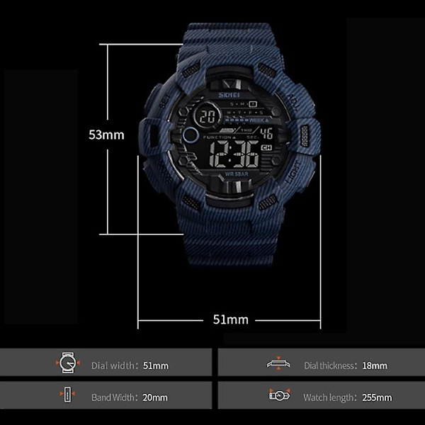 Skmei 1472 Outdoor Waterproof Luminous Sports Watch Baby Blue