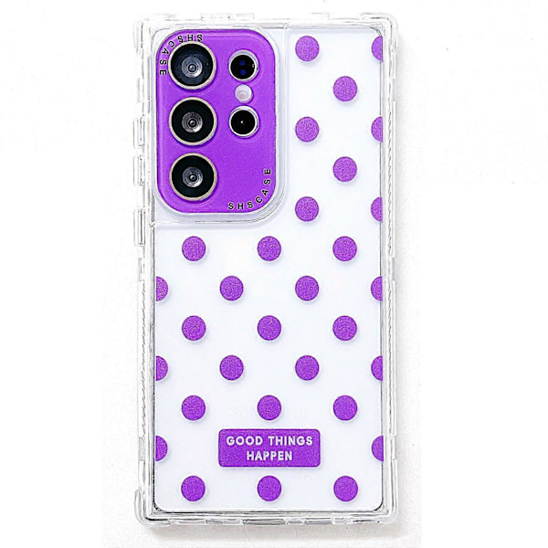 Skal till Samsung Galaxy S25 Ultra Transparent PC+TPU Mobilskal med Polkadotmönster och Linsskydd Multicolor Purple