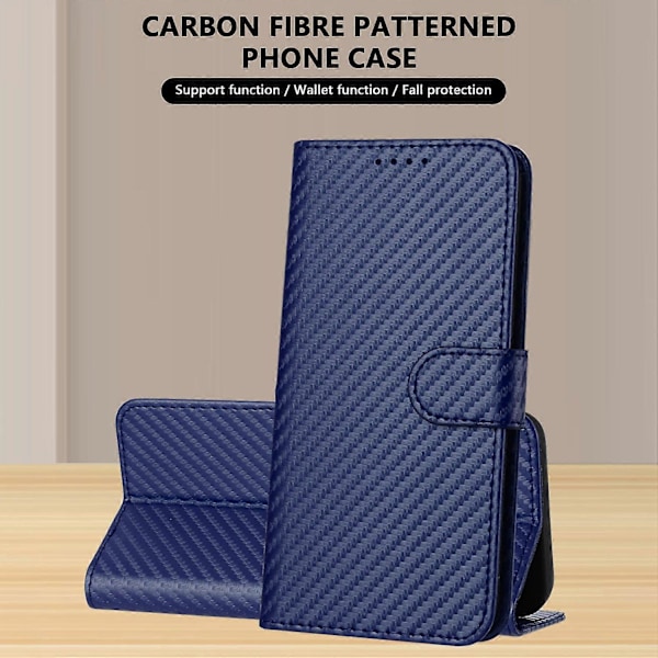 For TECNO Camon 40 Premier 5G Wallet Etui med Rem Kulfibertekstur Læder Mobilcover Multicolor Royal Blue