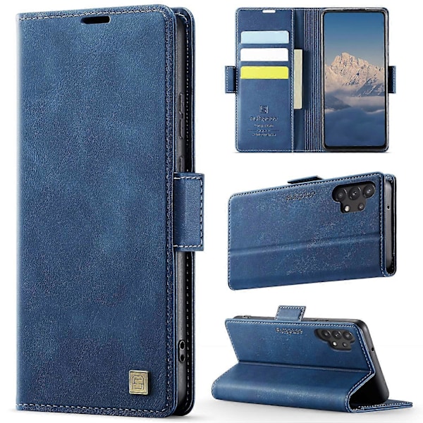 För Samsung Galaxy A32 5G Fodral AUTSPACE A11 RFID-blockerande Retro Läder Mobiltelefon Plånboksfodral Multicolor Blue