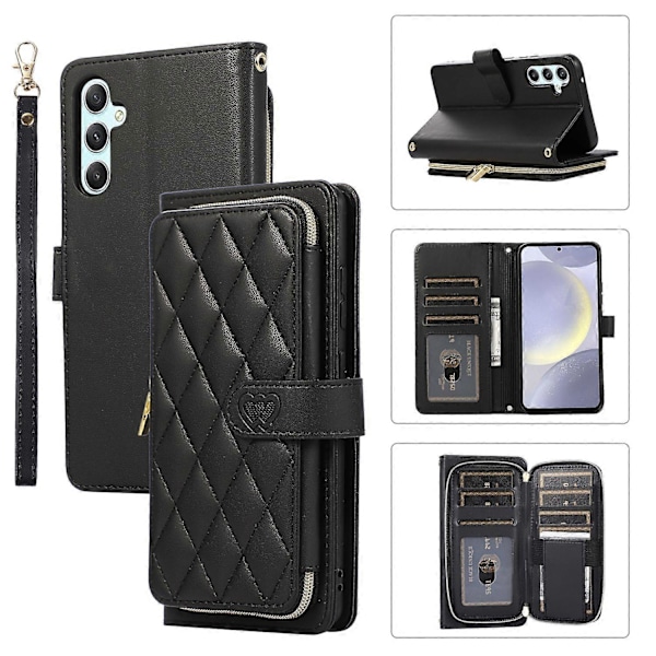 Samsung Galaxy S24 -kotelo PU-nahkaa vetoketjutaskulla, jalustalla ja käsilaukulla Multicolor Style A