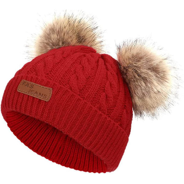 2st Toddler Baby Girl Pojke Beanie Scarf Set, 1-8t Unisex Baby Vinter Hatt Med Pompoms Och Fleece Foder Halsvärmare Set