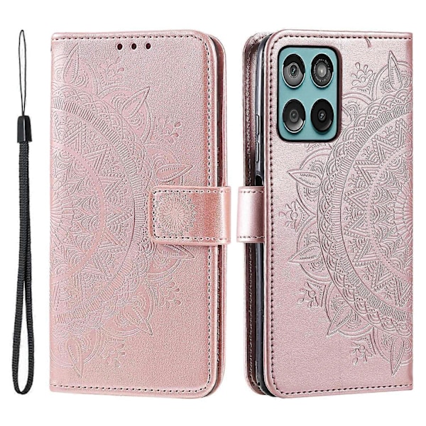 Stativfodral för Motorola Edge 60 5G/60 Fusion 5G med tryckt Totem PU-läderplånboksfodral Multicolor Rose Gold