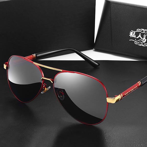 Polariserade solglasögon Herr Solglasögon Dam UV-skydd Klassiska Aviator Solglasögon Körglasö Red frame golden beam black and gray
