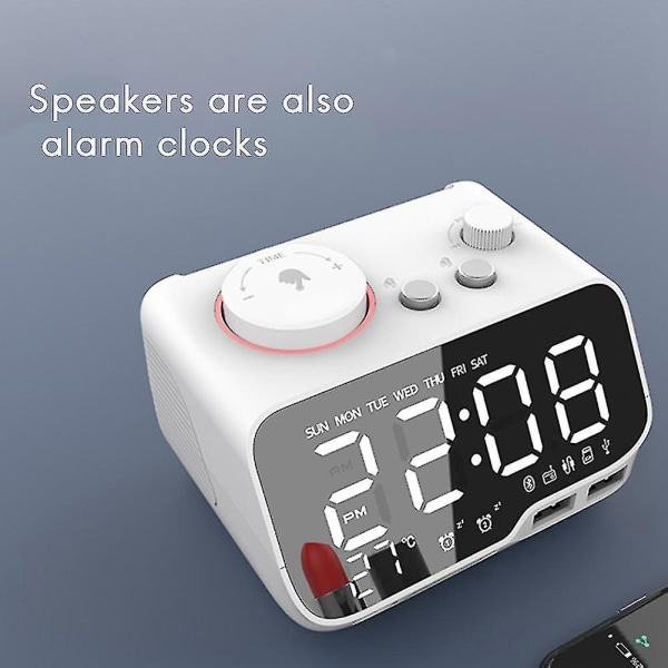 USB Oplader LED Digital Vækkeur med FM Radio, (sort) EU Stik A