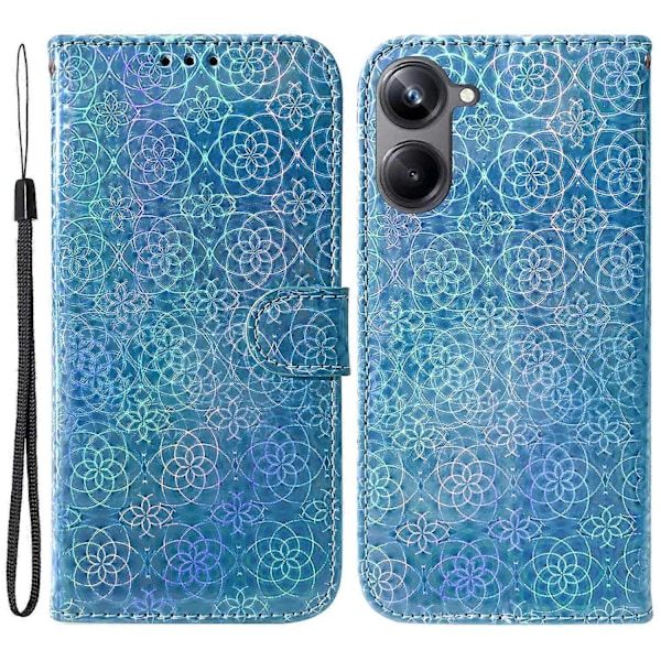 PU læder folio etui med blændende blomstermønster og stativ til Realme 10 Pro 5G Multicolor Style E