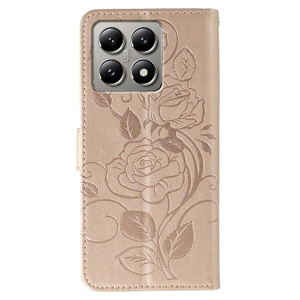 Til Xiaomi 14T Etui Tegnebog Stativ Præget Rose Sommerfugl PU Læder Telefon Cover Multicolor Rose Gold
