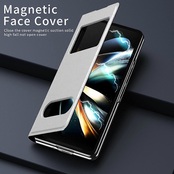 Til Samsung Galaxy Z Fold6 5G Etui PU Læder Litchi Tekstur Telefon Cover Visningsvindue Multicolor Style C