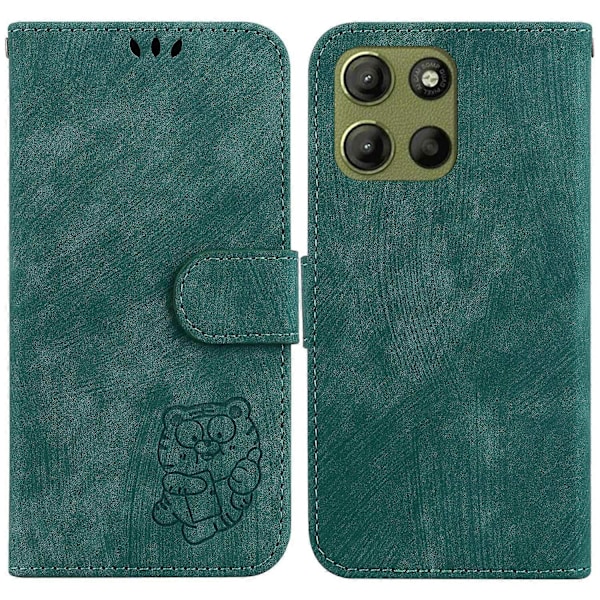 Til Motorola Moto G15 4G Wallet Case Tiger Præget Læder Stødsikkert Telefon Cover Multicolor Green