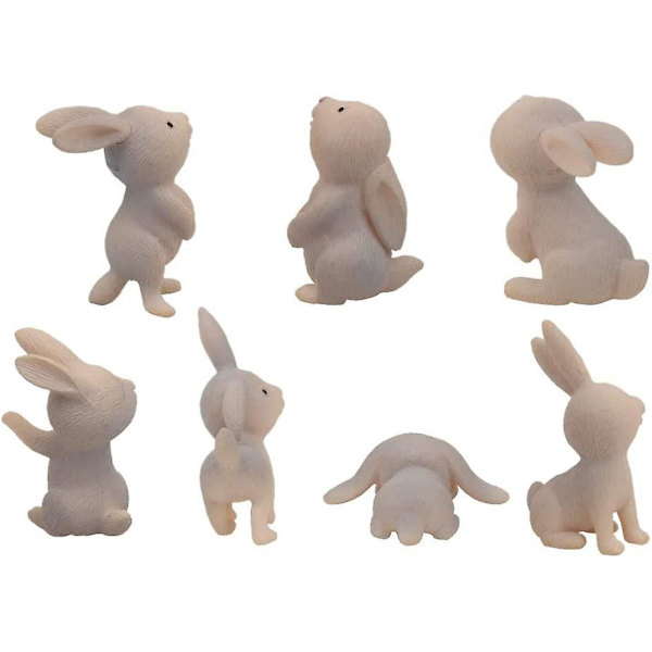 Qtfhr 7 stk. Søde Kanin Dyrefigurer Håndværk DIY Miniature Have Miniature Hus Boligindretning (grå)