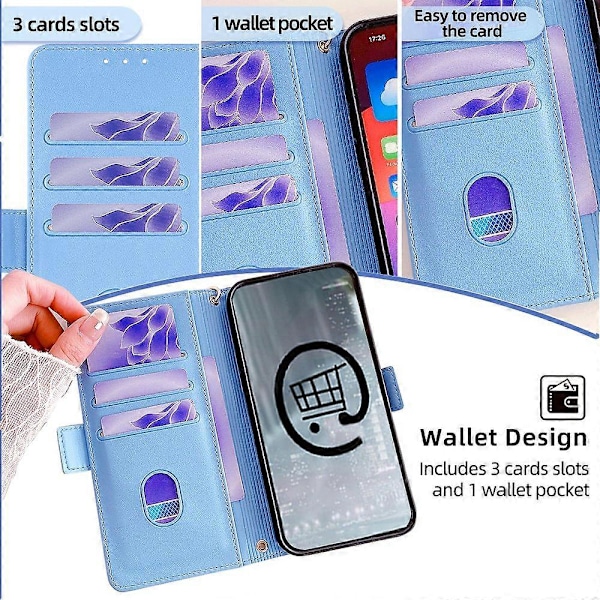Læder Wallet Case med RFID-blokering og stativ til Realme GT 7 Pro 5G med håndrem - Grøn Multicolor Blue