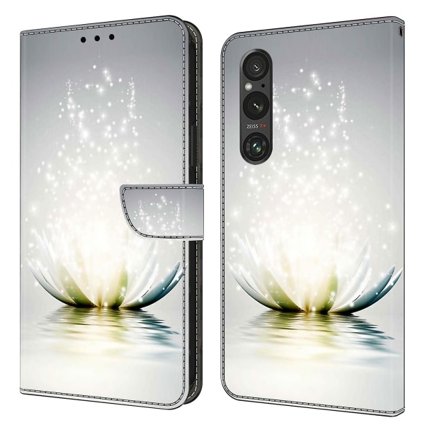 För Sony Xperia 1 V Plånbok Pu Läder Case 3d Mönster Printing Stand Cover Lotus