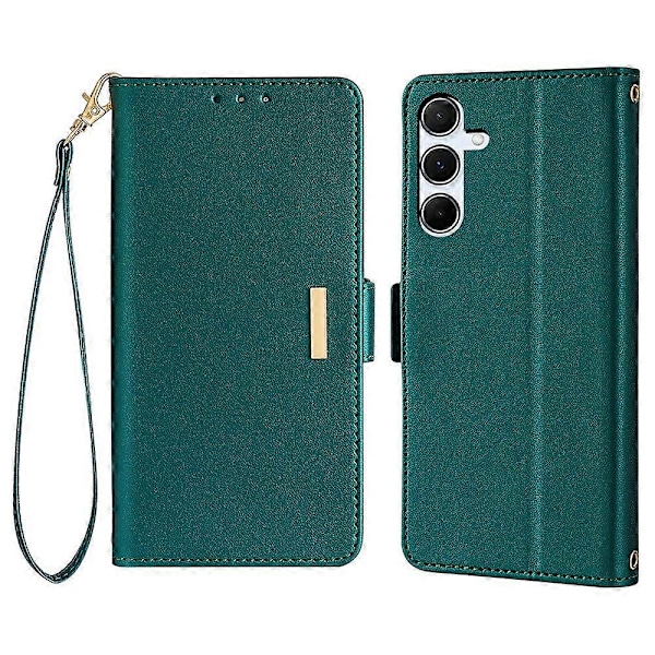 Læder Wallet Case med RFID-blokering og stativ til Samsung Galaxy A26 5G med håndrem - Multicolor Green