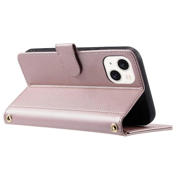 Plånboksfodral i PU-läder med rombmönster för iPhone 15 Plus Multicolor Rose Gold