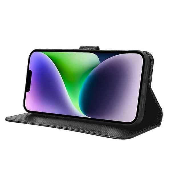 Til iPhone 15 Plus Case Stand Diamant Tekstur Anti-Ridse Telefon Cover Læder Shell Multicolor Style D