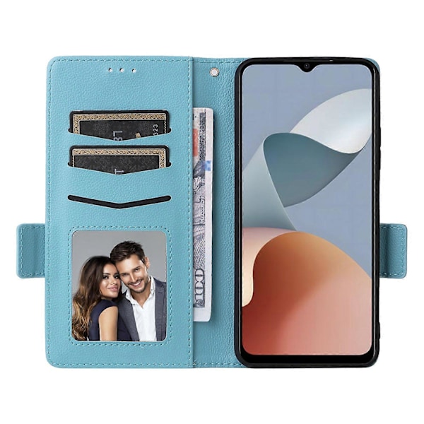 Læder Wallet Telefon Cover til ZTE Blade A54 med Håndledsrem Multicolor Baby Blue