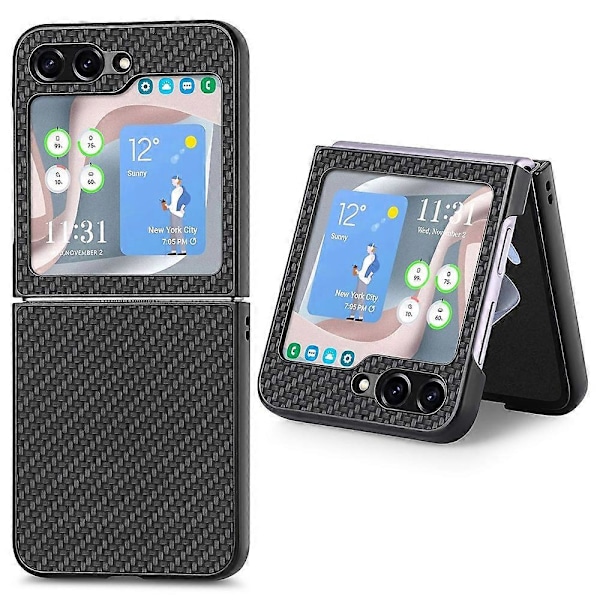 Kolfibertextur PU Läder PC Skal för Samsung Galaxy Z Flip5 5G Exakta Utskärningar Mobilskal