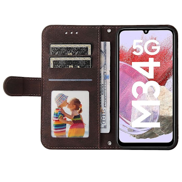 För Samsung Galaxy F34 5g/m34 5g Imprinted Lines Stand Cover Anti-drop Pu Läder Phone case Brown