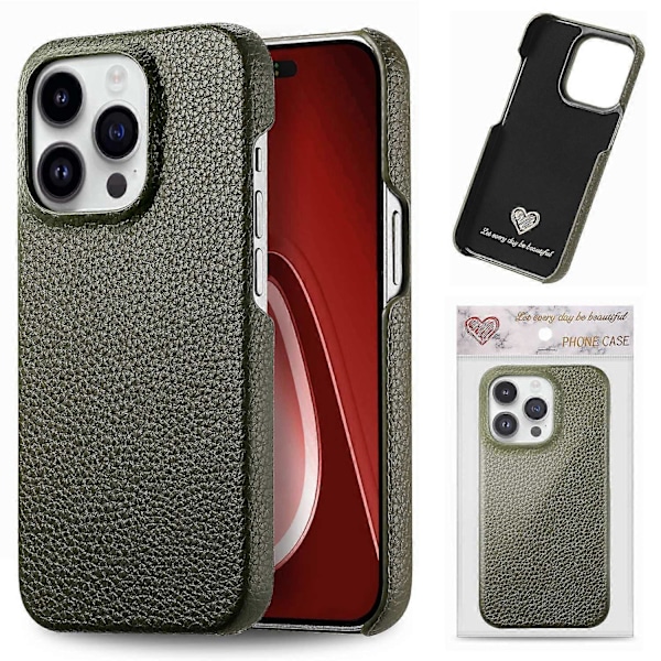 Y1 Til iPhone 16 Pro Cover Stødsikkert Litchi Tekstur Læder+PC Telefon Cover - Sort Multicolor Midnight Green