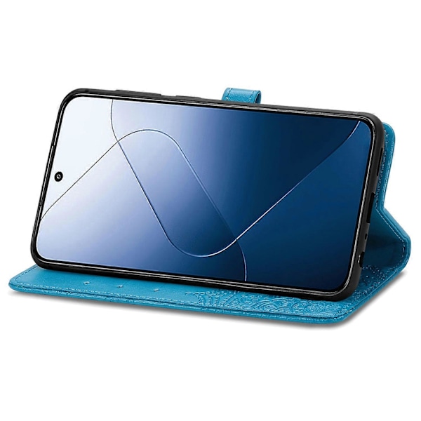 Til Xiaomi 14T Pro Etui Mandala Præget Design Læder Wallet Telefon Cover - Grå Multicolor Blue