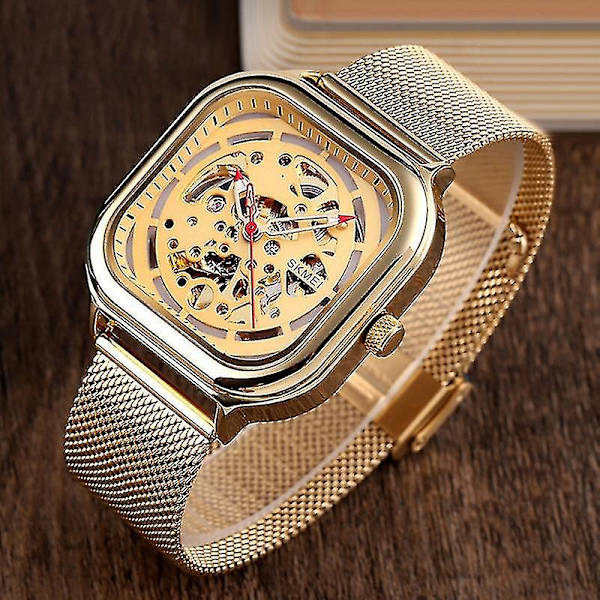 Skmei 9184 Herre Firkantet Tourbillon Automatisk Mekanisk Ur Guld