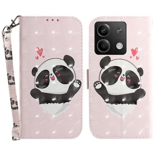 Etui med 3D-mønsterprint i læder med rem til Xiaomi Redmi Note 13 5G/Note 13 5G Multicolor Love Heart Panda