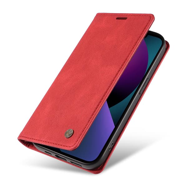 För Iphone 15 Magnetisk Autoabsorberad Pu Leather Shell Telefon Plånboksställ Cover Red
