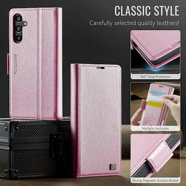 Til Samsung Galaxy A55 5G Etui AUTSPACE A11 RFID-Blokerende Retro Læder Mobiltelefonpung Cover Multicolor Pink